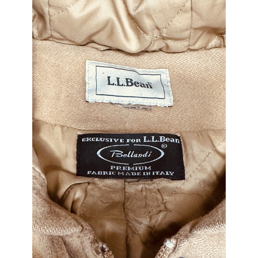 Women's LL BEAN Wool Hooded Beige BELLANDI Toggle Pea Coat Italy L/XL 294400 - Picture 3 of 11